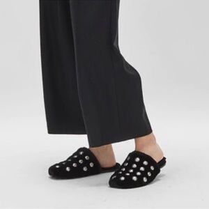 Alexander Wang Amelia Studded Lamb Fur Mule Slides Slippers